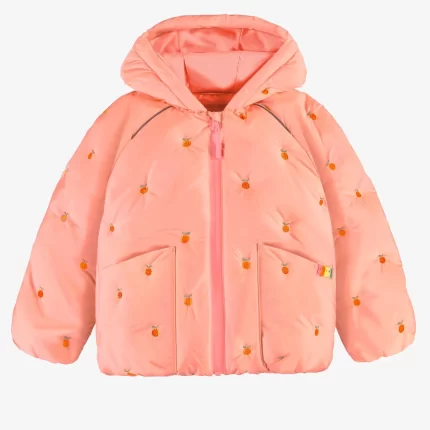 PINK HOODED PUFFER COAT WITH EMBROIDERY CHILD