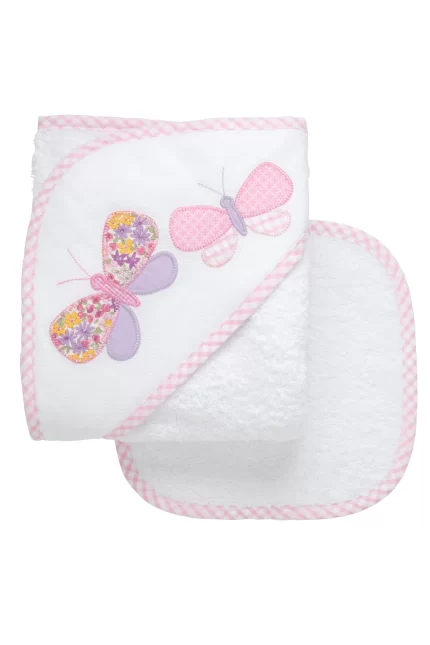 Butterfly Applique Hooded Towel & Washcloth Set