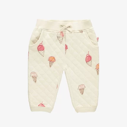 CREAM COLORED QUILTED JERSEY PANTS WITH ICE CREAM PRINT BABY
