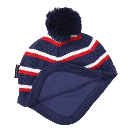 Striped Knit Beanie - Navy White and Red