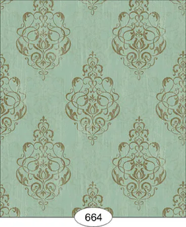 Distressed Damask Blue Green Wallpaper