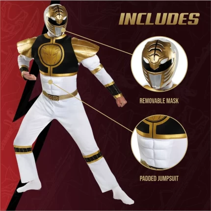 Adult Power Ranger's White Ranger Classis Muscle Costume
