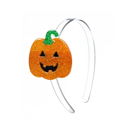 Acrylic Headband - Happy Pumpkin - Glitter Orange