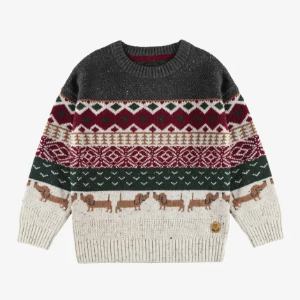 GRAY KNITTED SWEATER WITH COLORFUL JACQUARD PATTERN CHILD