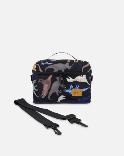 Lunch Box Black Dinosaur Print