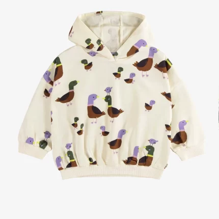 CREAM DUCK PRINT HOODIE IN FRENCH TERRY BABY