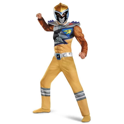 Disguise Gold Power Rangers Dino Charge Classic Muscle Costume for Boys with Mask Small (4-6)