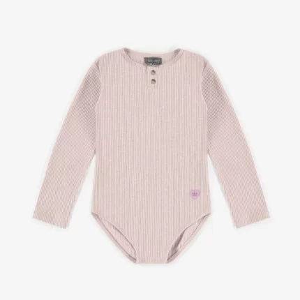 PINK HENLEY COLLAR BODYSUIT IN IRREGULAR RIBBED KNIT CHILD