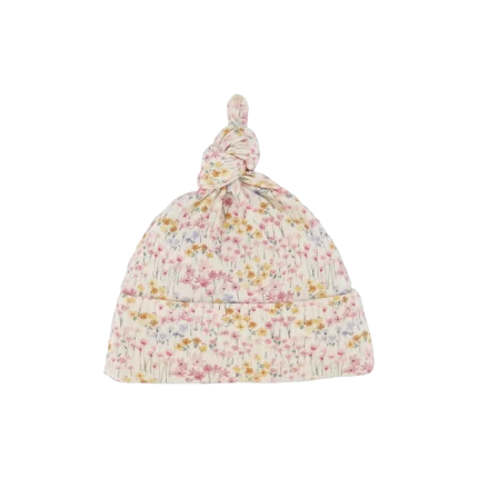 Cotton Knotted Beanie - Wildflower Mountain Print