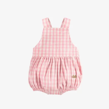 PINK AND WHITE PLAID ONE-PIECE WITH LARGE STRAPS IN SEERSUCKER NEWBORN