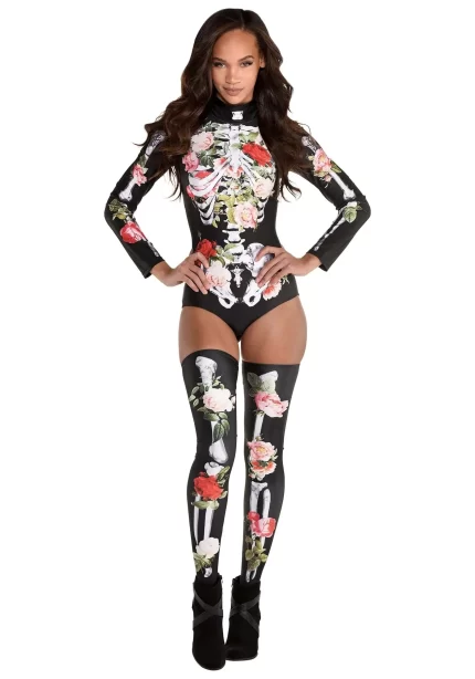 Skeleton Romance Bodysuit & Thigh Highs (Small/Medium - 3 Pcs) – Alluring Costume for Events