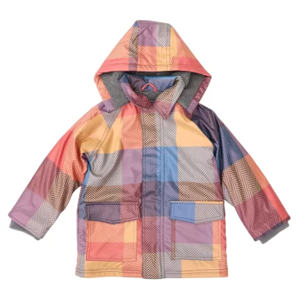 Sherpa Lined Check Raincoat - Red