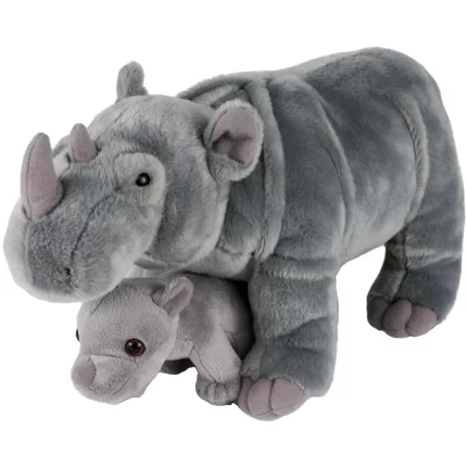 Adventure Planet Birth of Life Rhino and Baby Plush Toy 14" Long Gray