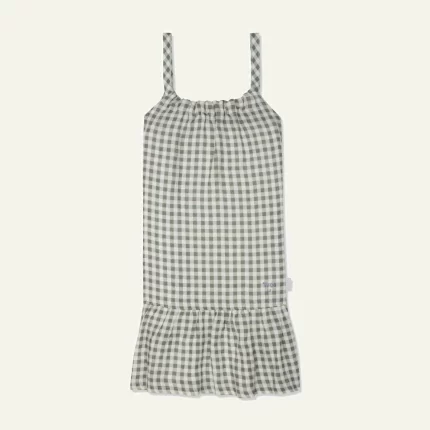 Blue Gingham Linen Kid Dress - Natural/faded Denim