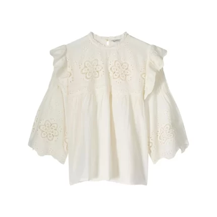 Blouse cotton voile embroidery - White