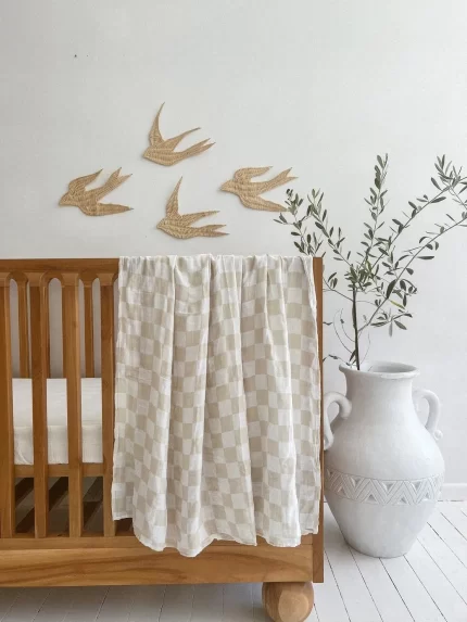 Bamboo Muslin Swaddle Blanket - Tan Checkerboard