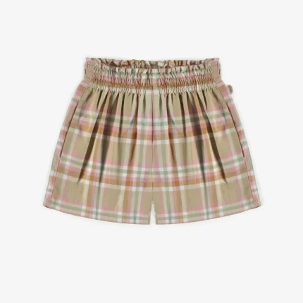 BEIGE AND PINK CHECKERED SHORTS IN BRUSHED TWILL CHILD