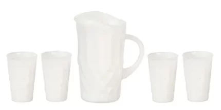 Crystaline Pitcher with 4 Tumblers Kit White