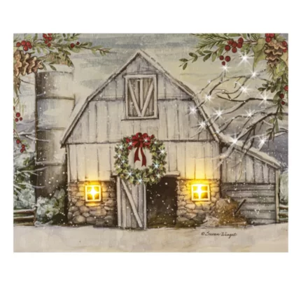 Winter Barn Scene LED Light Up Wall Decor Canvas