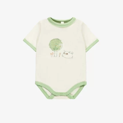 CREAM SHORT-SLEEVED BODYSUIT WITH AN ILLUSTRATION IN ORGANIC COTTON NEWBORN