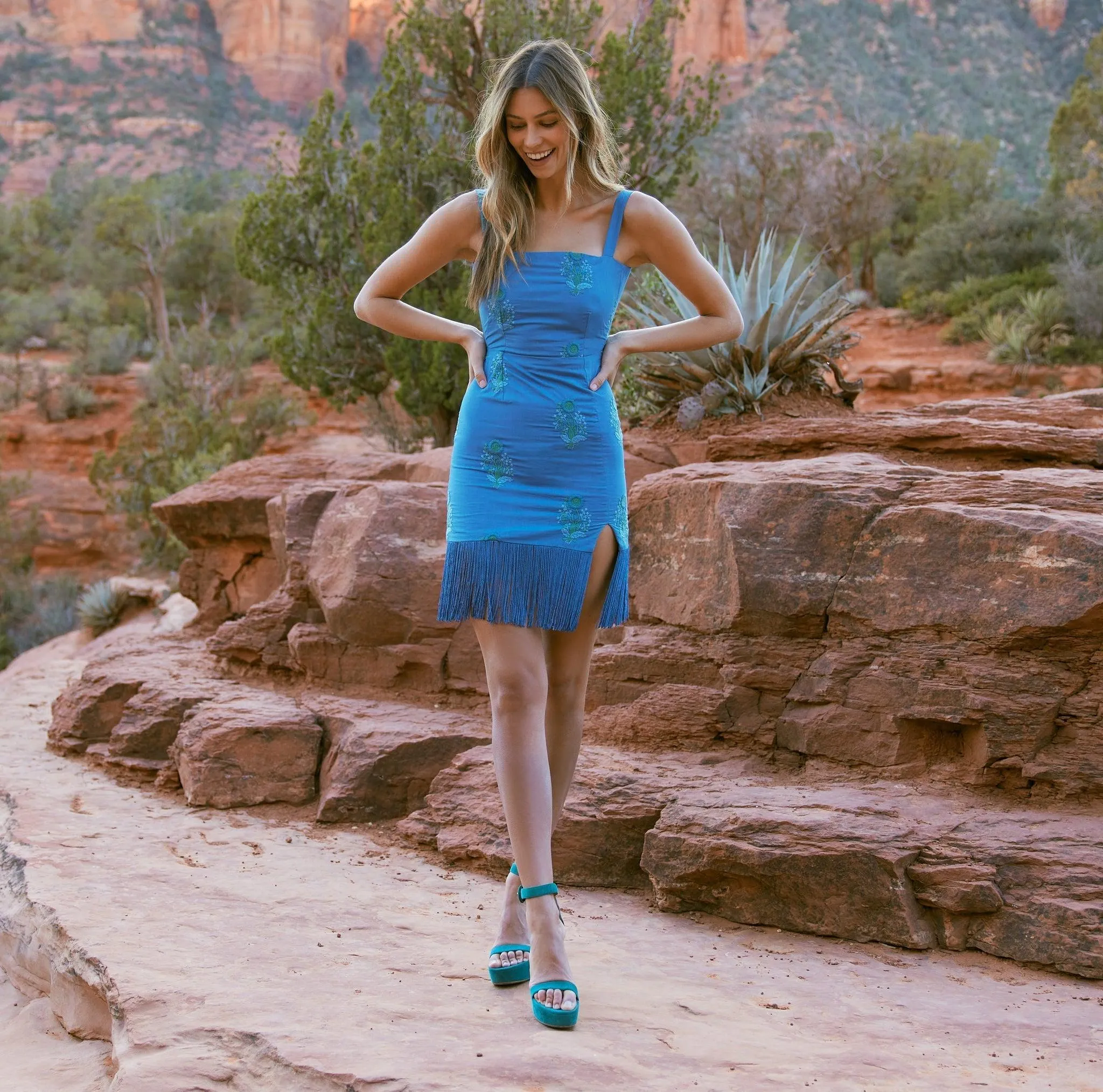 2iBrook-Embroidered-Mini-Fringe-Dress-Prussian-Blue-Placed-Floral-Embroidery