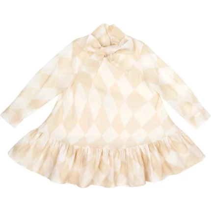 Girls Special Occasion Dress with a Bow - Beige