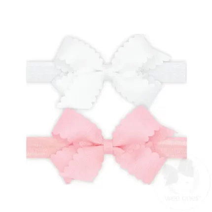 Wee Ones Bows - 2 Pack with Band - Pink and White Scalloped