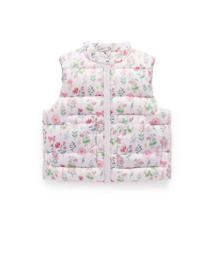 Shearling Lined Puffer Vest - Strawberry Patch Print