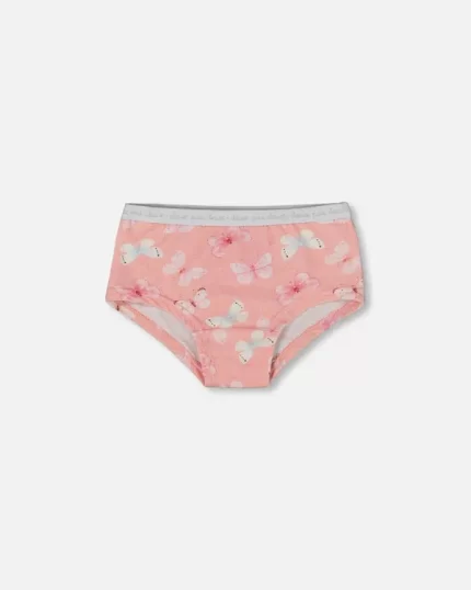 Printed Organic Cotton Boyshort Panty Pink And Blue Butterflies On Old Pink