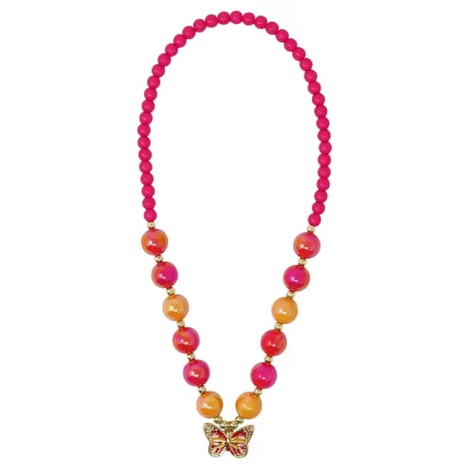 PINK POPPY VIBRANT BUTTERFLY  NECKLACE