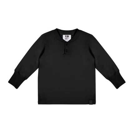 Kids Long Sleeve Jersey Henley - Black