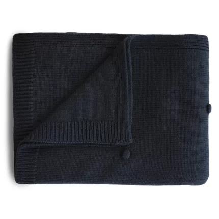 Knitted tassel blanket - Dark navy blue