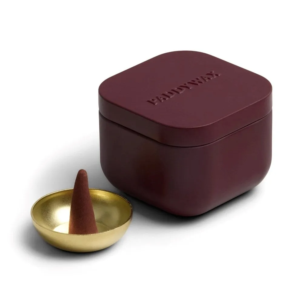 3dBlack-Fig-Olive-Incense-Cone-Refill-Set-with-Holder-Maroon-Metal-Tin