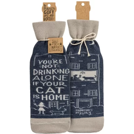 Not drinking alone if Cat is Home Wine Bottle Sock Gift Bag