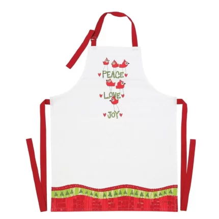 Apron Peace Love Joy Red Whimsical Birds
