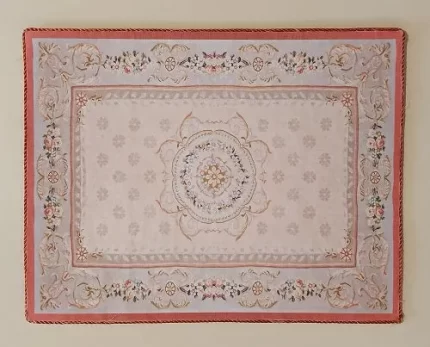 Rug Floral Coral Blue Gray Cream Medium