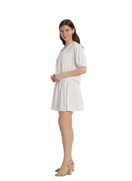 Kayla Pleated Short-Sleeve Top - White