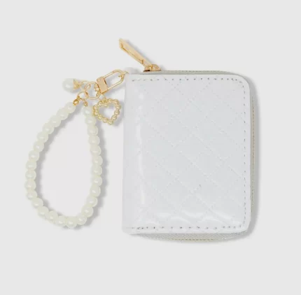 Wallet - Sparkle Quilted White with Pearl Strap