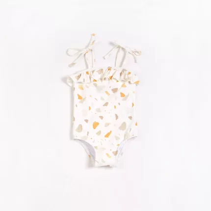 Golden Pebble Terrazzo Ruffle-trimmed Swimsuit