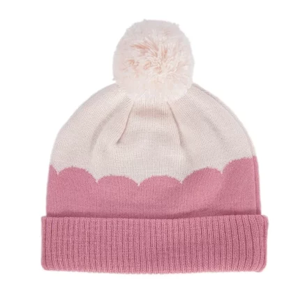 Acorn kids: Scalloped Merino Kid Beanie Pink