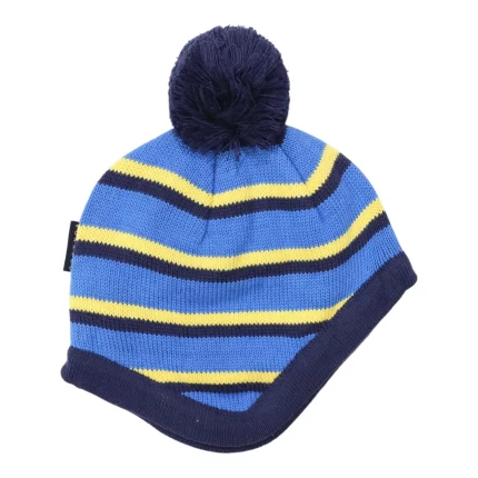 Striped Knit Beanie - Blue Navy and Yellow