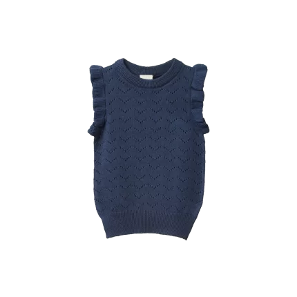 Baby Mathilde Vest - Vintage Indigo Pointelle
