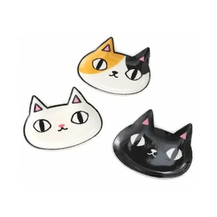 Ceramic-ai: Cat Dish Set of 3 Black White Tortoiseshell