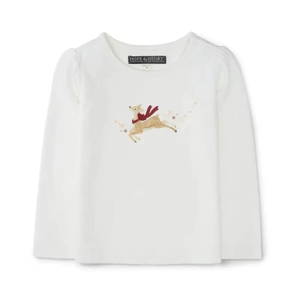 Baby Ivory Deer Long Sleeve Graphic Tee - Ivory