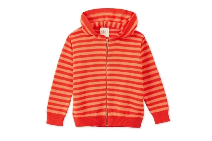 Organic Knit Cardigan - Coral/Salmon Stripe