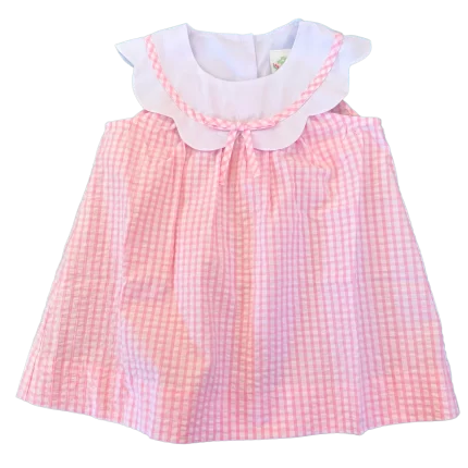 Charlotte Scalloped Dress - Pink Check