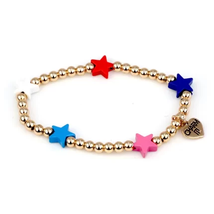 Charm It - Bracelet - Gold Beads with Patriotic Stars