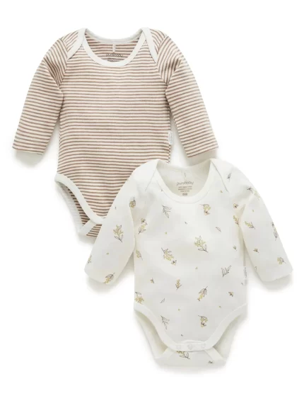 2 Pack Easy Neck Long Sleeve Bodysuit - Vanilla Wattle Bee