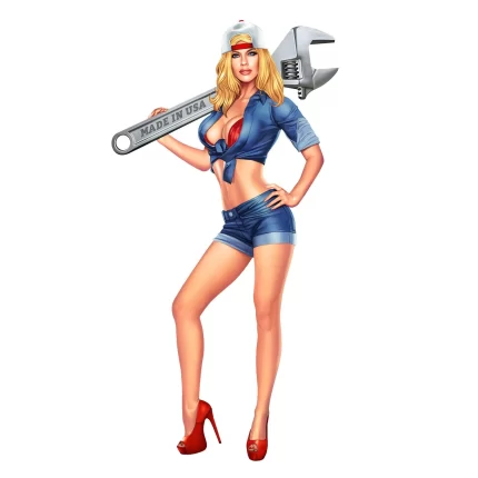 Pinup Wrench Girl "Lana" Garage Shop Metal Art Sign