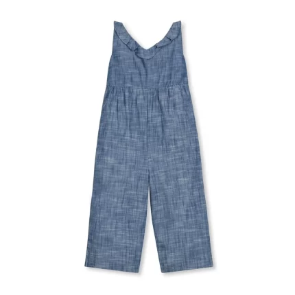 Baby Ruffle Neck Organic Jumpsuit - Chambray